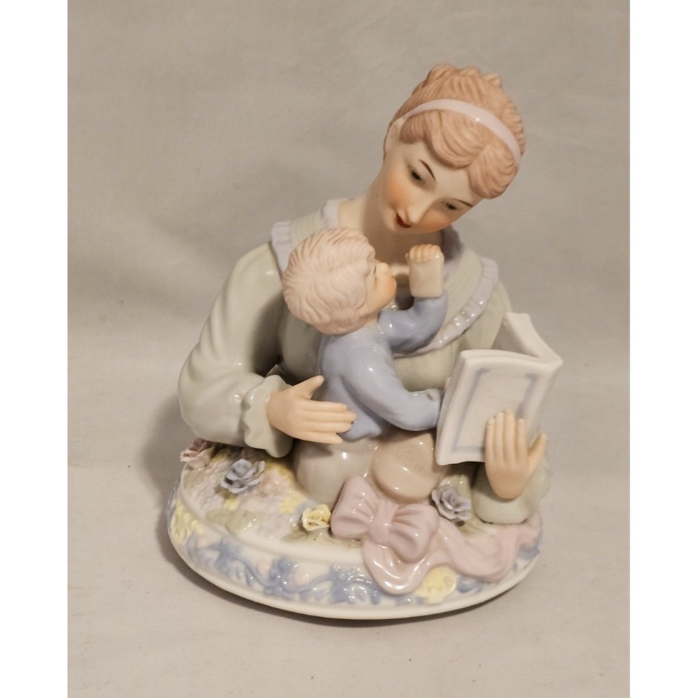 Musical Figurine Plays Brahms Waltz Wind Up Mother Reading To Baby Gift